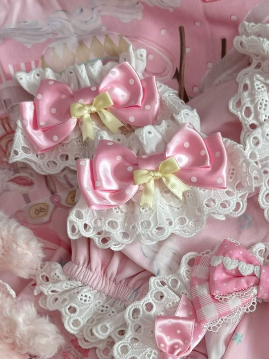 Pink/Yellow Polka-dot Pattern Bowknot Design Wrist Cuffs