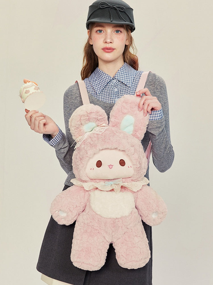 Pink Bowknot Decorated 60cm Plush Rabbit Backpack Detachable Shoulder Straps