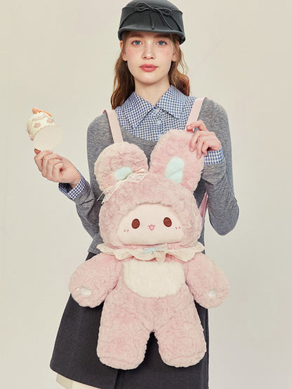 Pink Bowknot Decorated 60cm Plush Rabbit Backpack Detachable Shoulder Straps