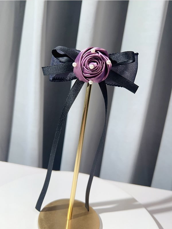 Red/Green/Purple/Apricot Beaded Decorated Rosette Design Bowknot Brooch