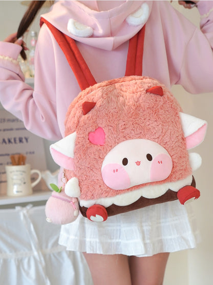 Pink Heart Design Cute Plush Lamb Backpack Middle/Large Size