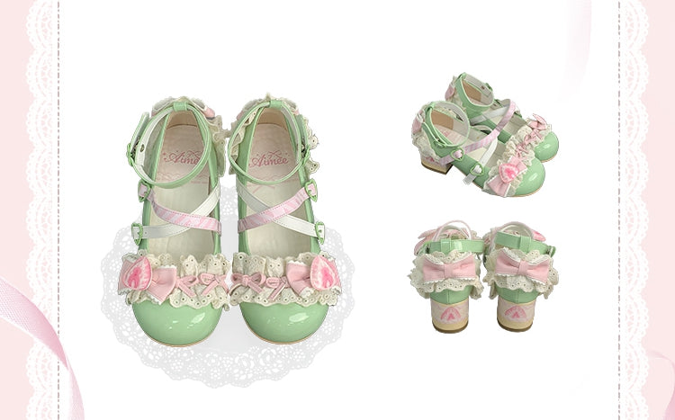 Matcha Strawberry Cake Green Sweet Lolita Mary Jane Shoes
