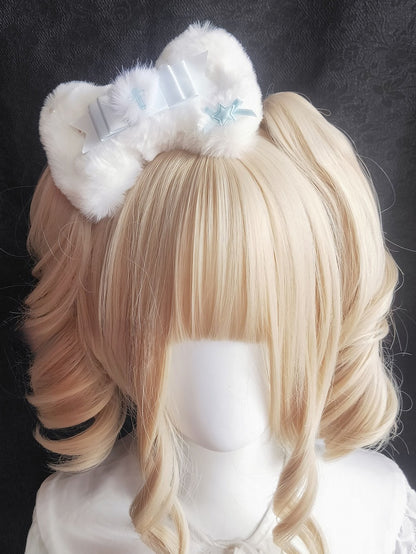 3 Color Options Star Decorated Plush Bowknot Hairclip