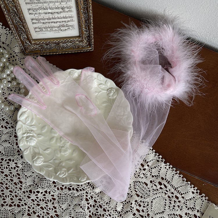9 Color Options Shaggy Cuffs Tulle Gloves