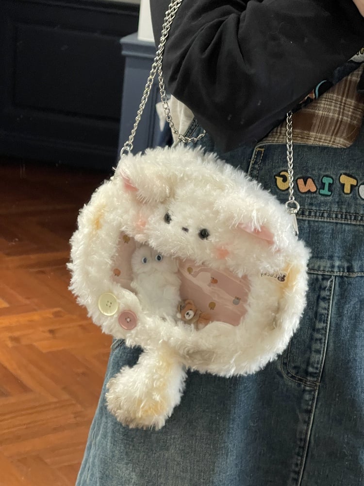 White Cute Kitty Lamb Crossbody Ita Bag
