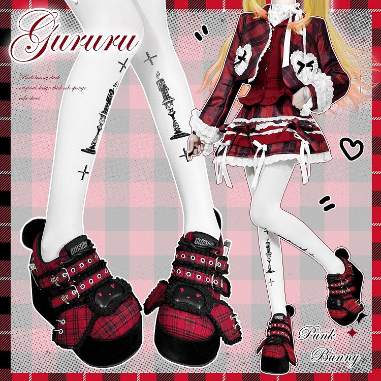 Punk Bunny Red Plaid Y2K Platforms