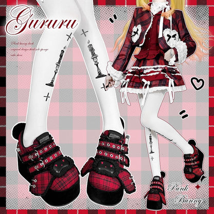Punk Bunny Red Plaid Y2K Platforms