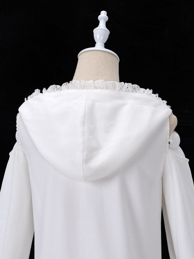 Gothic Charm Jirai Kei Hoodie with Lace and Cross Details