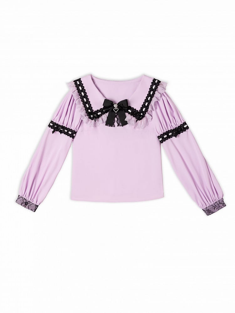 Purple Jirai Kei Lace Trimming Sailor Collar Long Sleeves Blouse