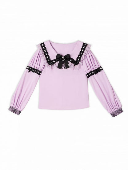 Purple Jirai Kei Lace Trimming Sailor Collar Long Sleeves Blouse