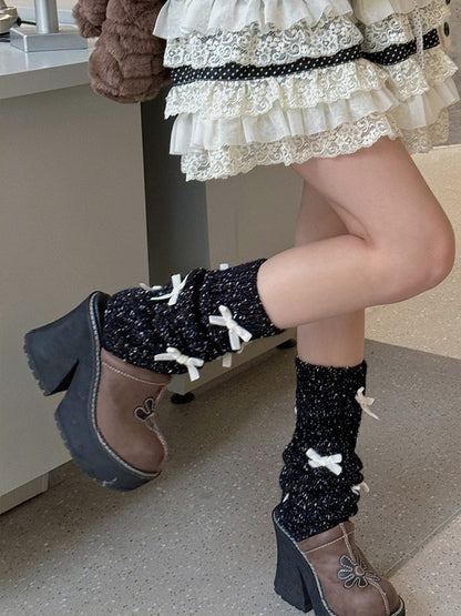 Milk White/Black/Apricot/Camel/Pink/Green Sweet Bowknot Leg Warmers