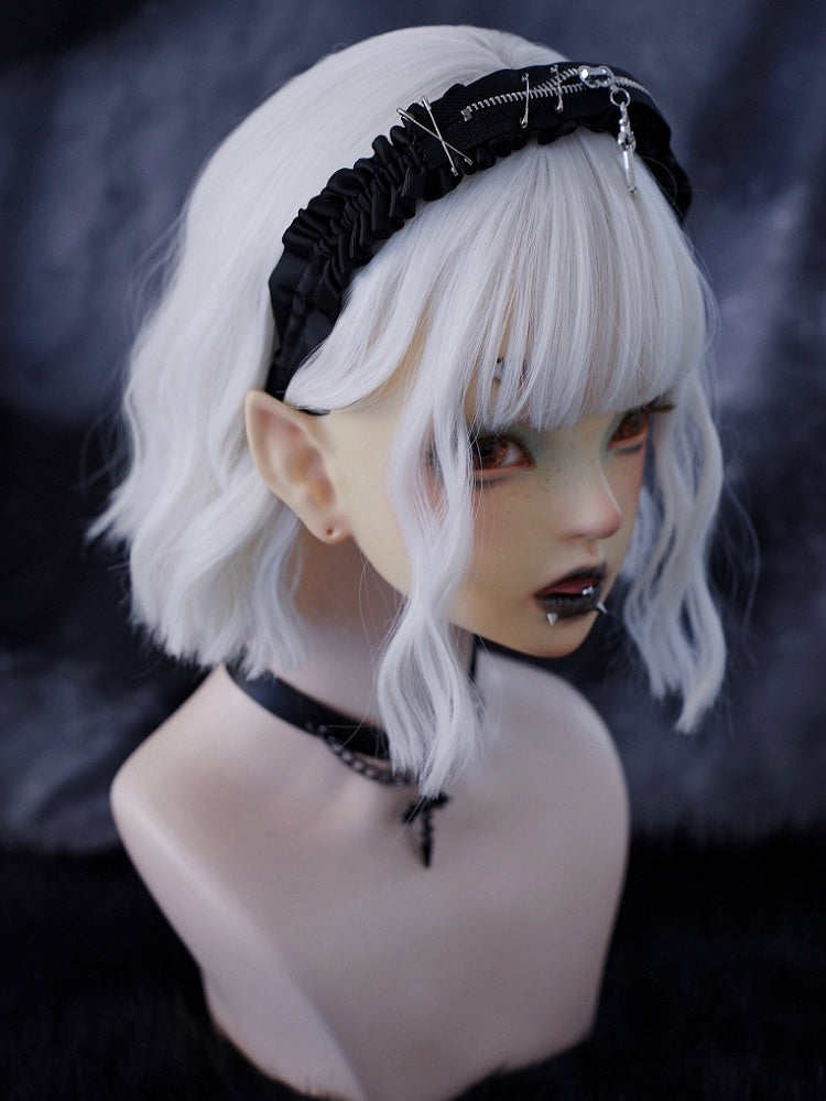 Gothic Cross Zip Decorated Black Ruffled KC