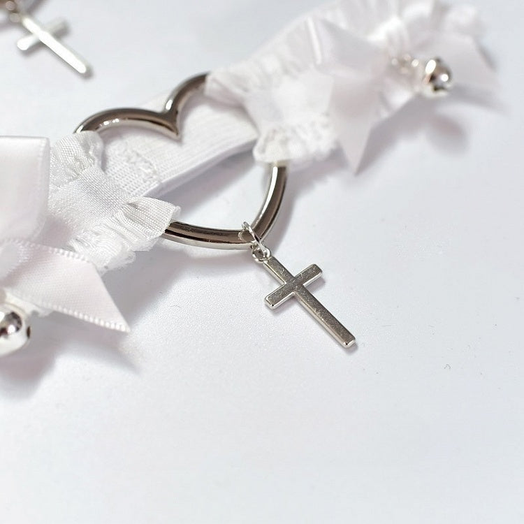 Black/White Punk Cross Pendant Bowknot Details Choker