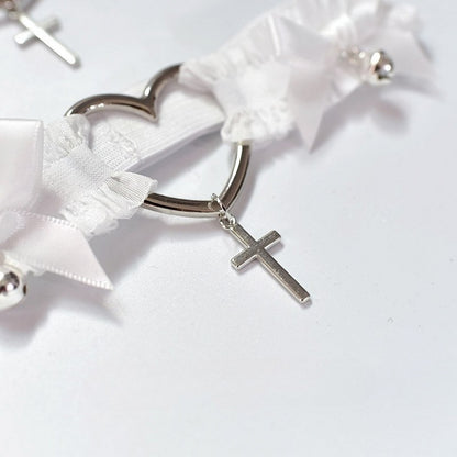 Black/White Punk Cross Pendant Bowknot Details Choker