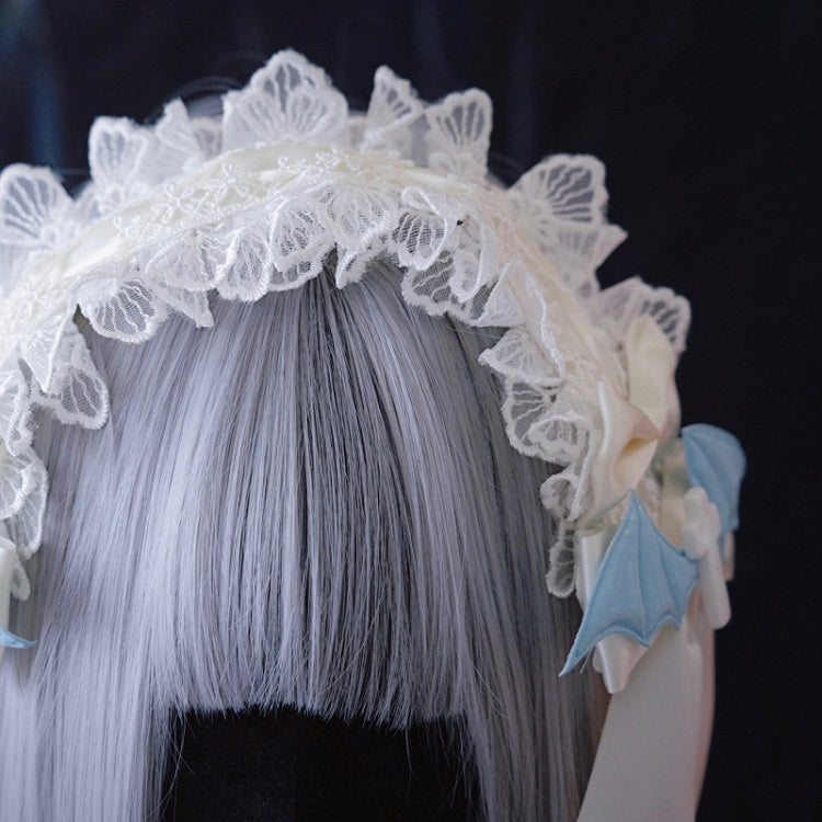 Crosses and Blue Wings White Bowknots Lace Hairband