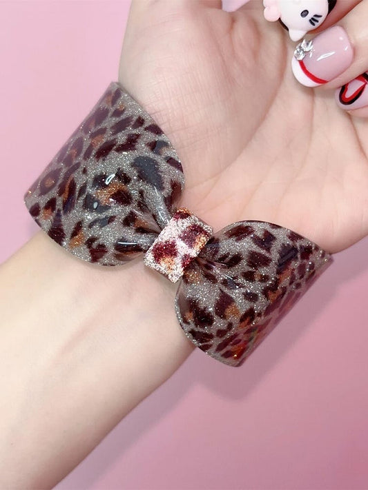 Brown Y2K Leopard Pattern Bowknot Cuff