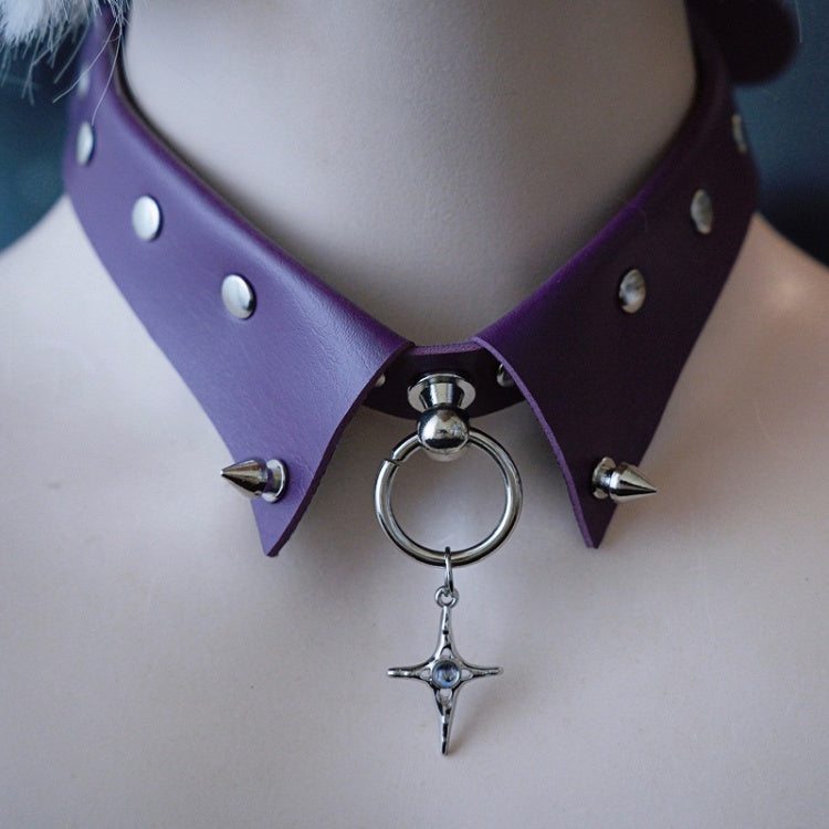 Purple Gothic Cross Pendant Studs Details Choker