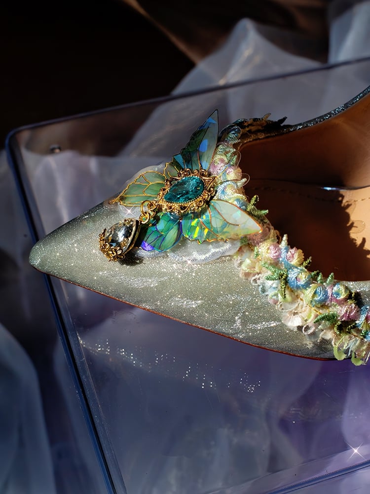 Silver Rhinestone Decorated Butterfly Details Pointed Toe 7.5CM/10.5CM High Heels