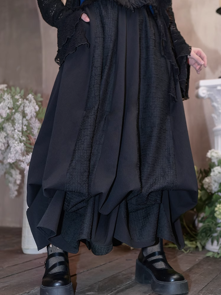 Black Ankle Length Bubble Skirt