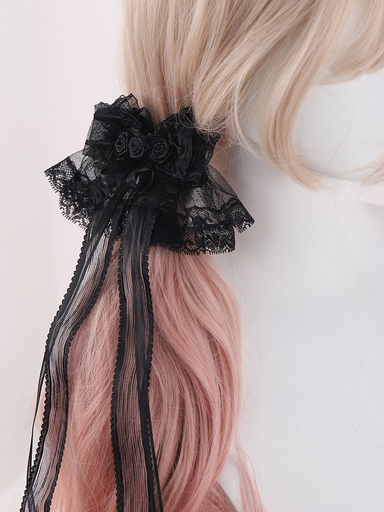 Rosette Design Gothic Black Bowknots Lace Hairclips