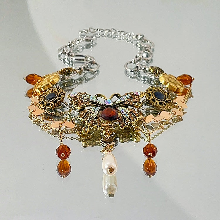 Butterfly Pendant Baroque Necklace Bronze Choker