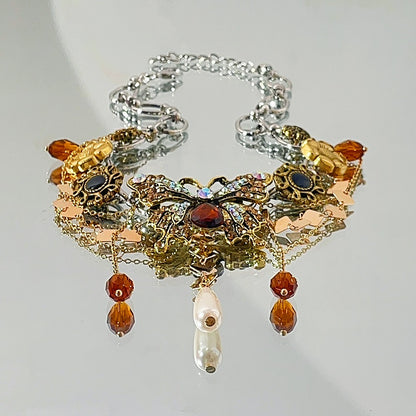 Butterfly Pendant Baroque Necklace Bronze Choker