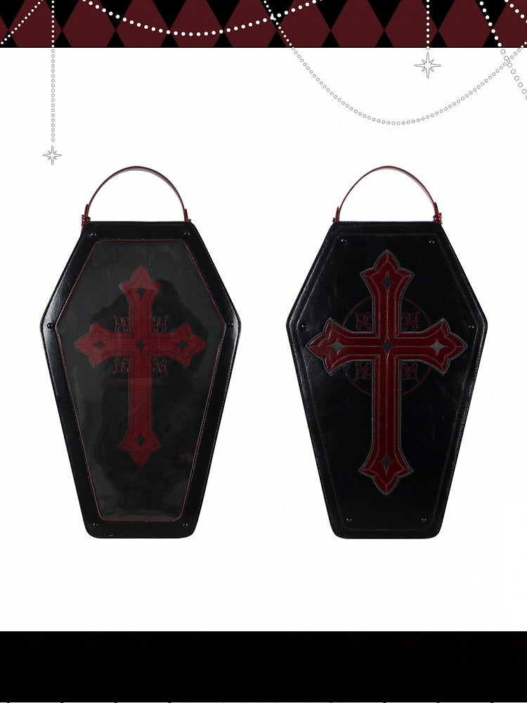 Black&Red Cross Decorated Coffin-Shaped 1/6 Scale BJD Doll Bag with Two Straps