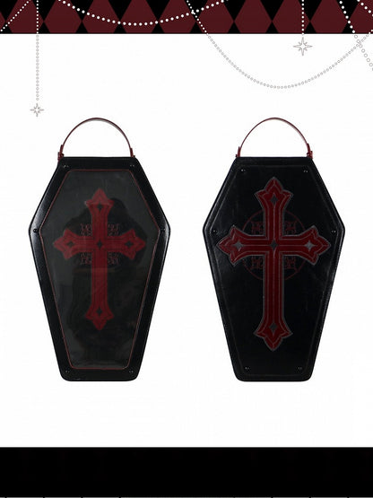Black&Red Cross Decorated Coffin-Shaped 1/6 Scale BJD Doll Bag with Two Straps
