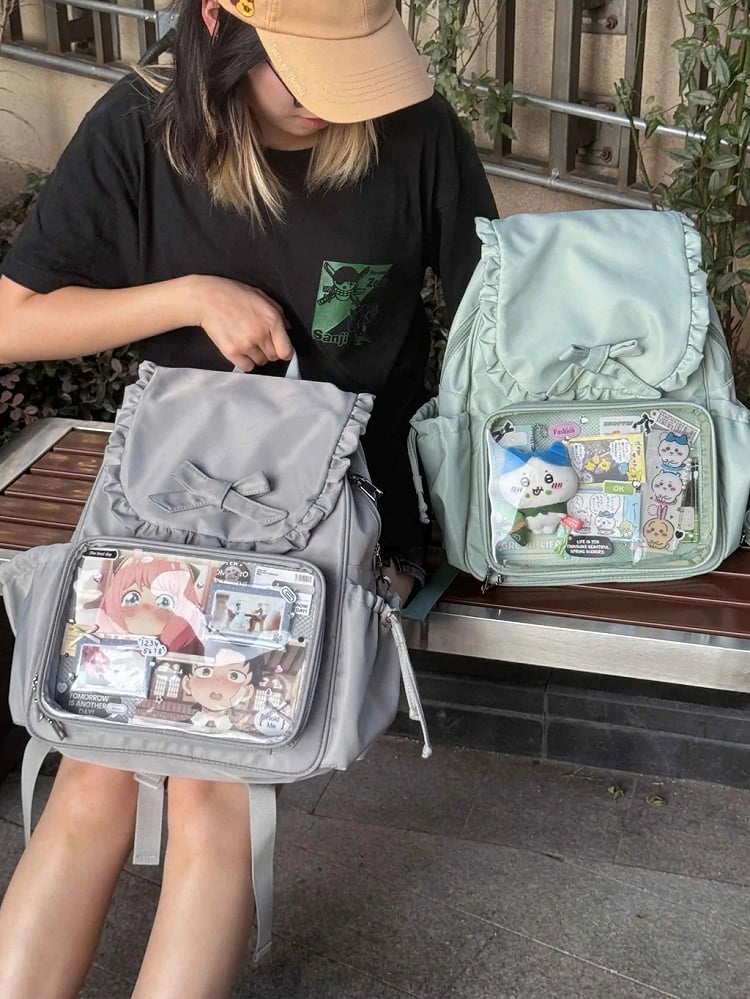 Gray Detachable Bunny Ears Design Fold-over Flap Ita Backpack