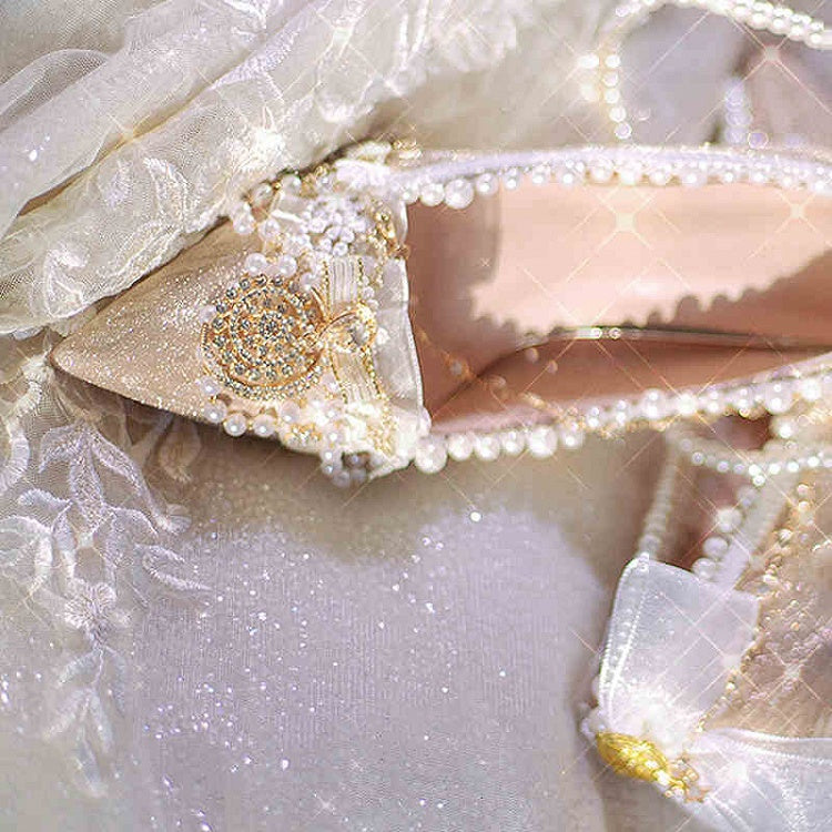 Gold Beaded Chain Bow Accents 5CM/7CM/9CM Glittering Hime Lolita Heels