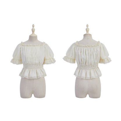 Apricot Ruffle Off-the-shoulder Neckline Blouse