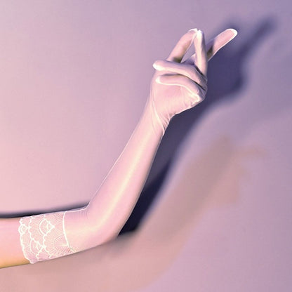 White/Black/Purple Lace Trim Gothic Punk Gloves