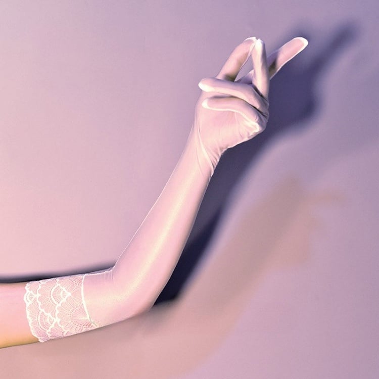 White/Black/Purple Lace Trim Gothic Punk Gloves