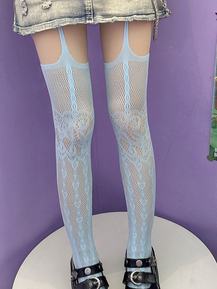 Black/Blue/White Y2K Suspender Stockings