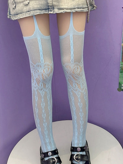 Black/Blue/White Y2K Suspender Stockings