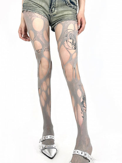 4 Color Options Punk Asymmetrical Cut-out Design Fishnet Tights