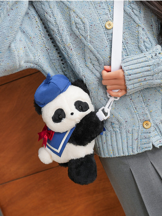 Cute Panda Plush Backpack/Crossbody Bag + Blue Hat + Sailor Collar Middle/Large Size