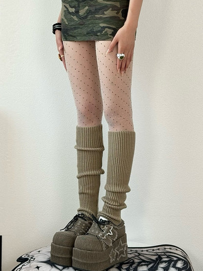 Gray/White/Brown Polka-dot Embroidered Diamond Pattern Tights