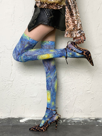 3 Options Oil Painting Overknee Stockings