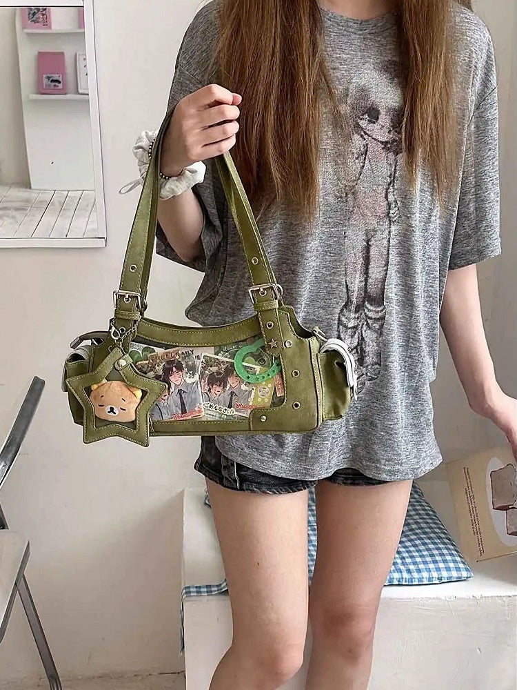 Green PU Y2K Shoulder Ita Bag With Star Charm