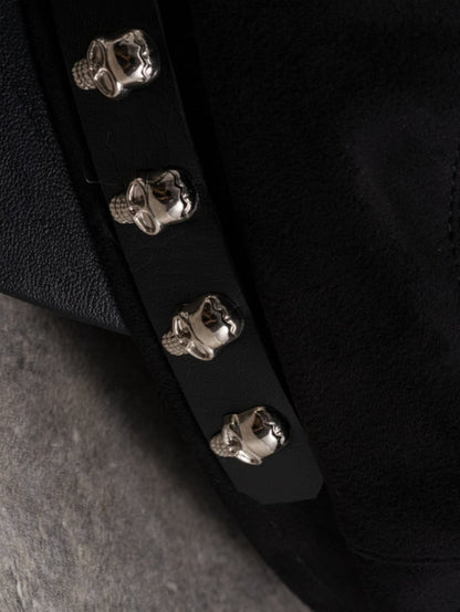 Black Gothic Skeleton Decorated Buckle Design Beret Hat