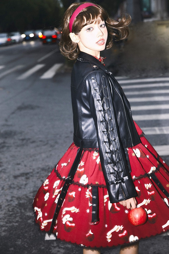 Black Letters Embroidery PU Jacket