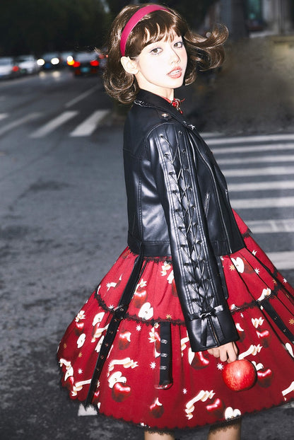 Black Letters Embroidery PU Jacket