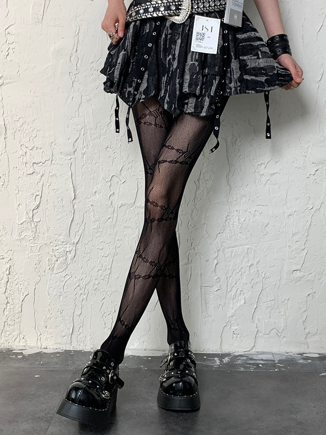 Black Gyaru Fashion Wire Pattern Tights