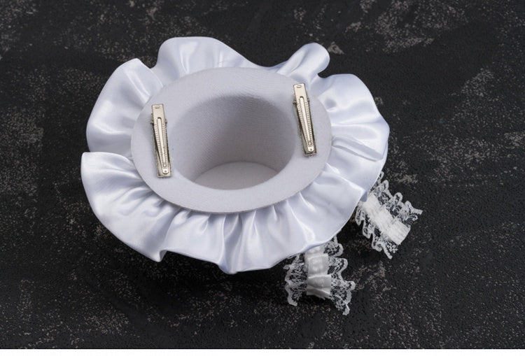 White Gothic Cross Lace Bow Ruffle Hem Hat Hairclip