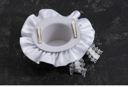 White Gothic Cross Lace Bow Ruffle Hem Hat Hairclip