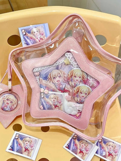 Pink PU Star-shaped Ita Bag Set with Detachable Badge Charm
