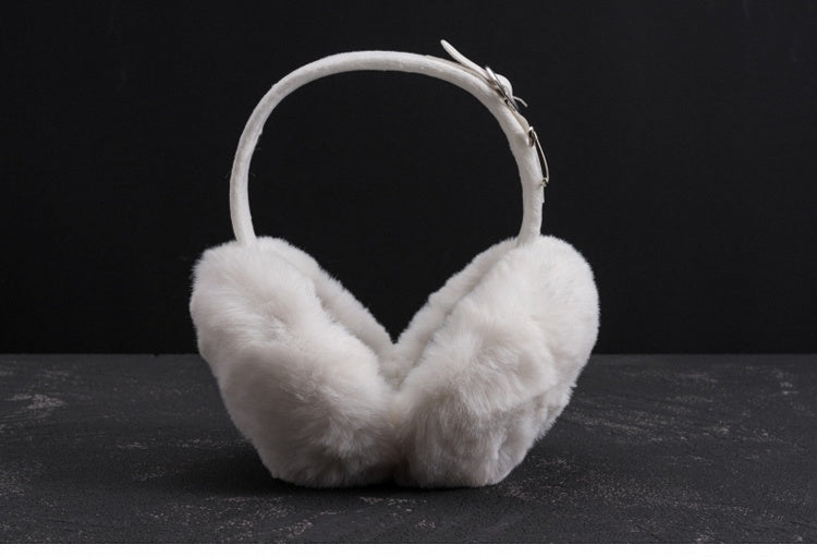White Handmade Heart-shaped Buckle Pins Plush Earmuffs