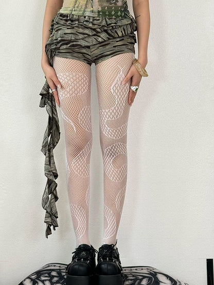 Black/Red/White Y2K Snake Pattern Tights