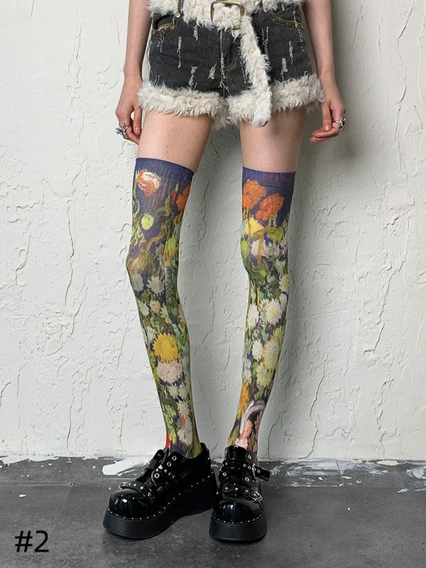 3 Options Oil Painting Overknee Stockings